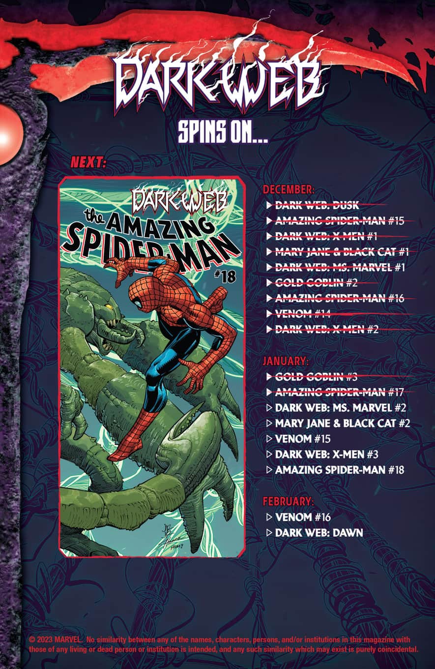 Amazing Spider-Man #17 spoilers 12 Dark Web checklist