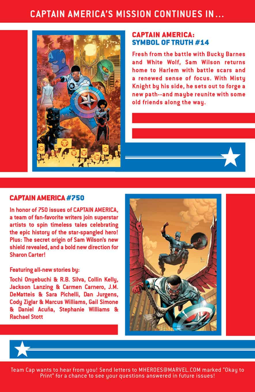 Captain America Cold War Omega #1 spoilers 18 Captain America #750 preview teaser