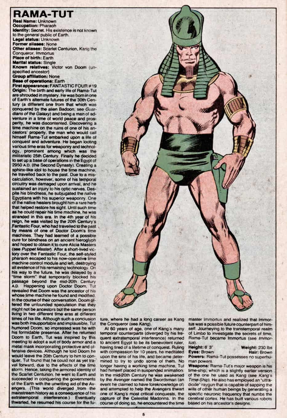 Rama-Tut Official Handbook of the Marvel Universe #9 1983 