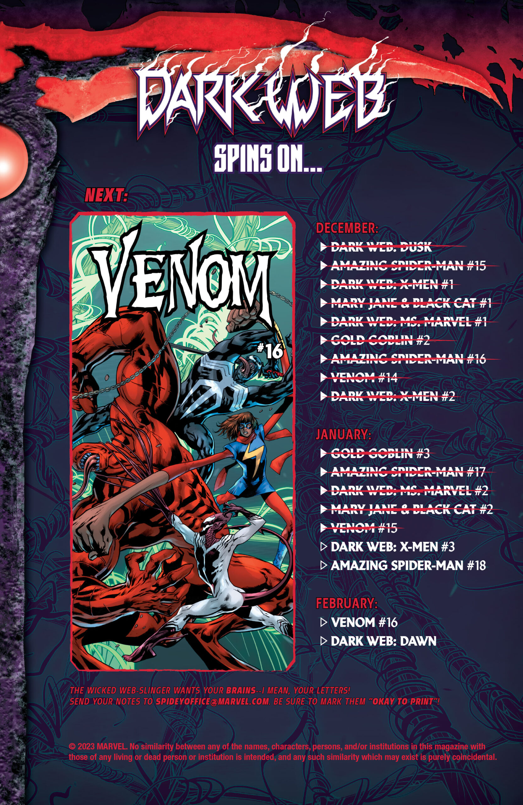 Venom #15 spoilers 13 Dark Web Checklist